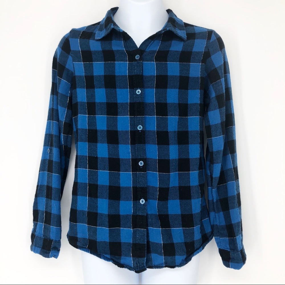 Faded Glory Girls 10/12 Blue Black Flannel Top